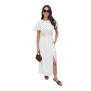AX Paris Womens/Ladies Polka Dot Polyester Shirred Waist Midi Dress / Cream